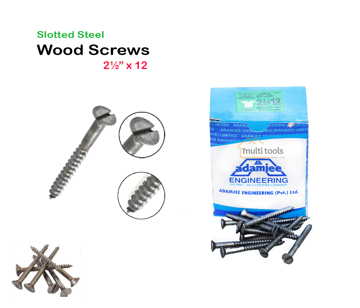  Slotted Steel Wood Screws 2½” X 12